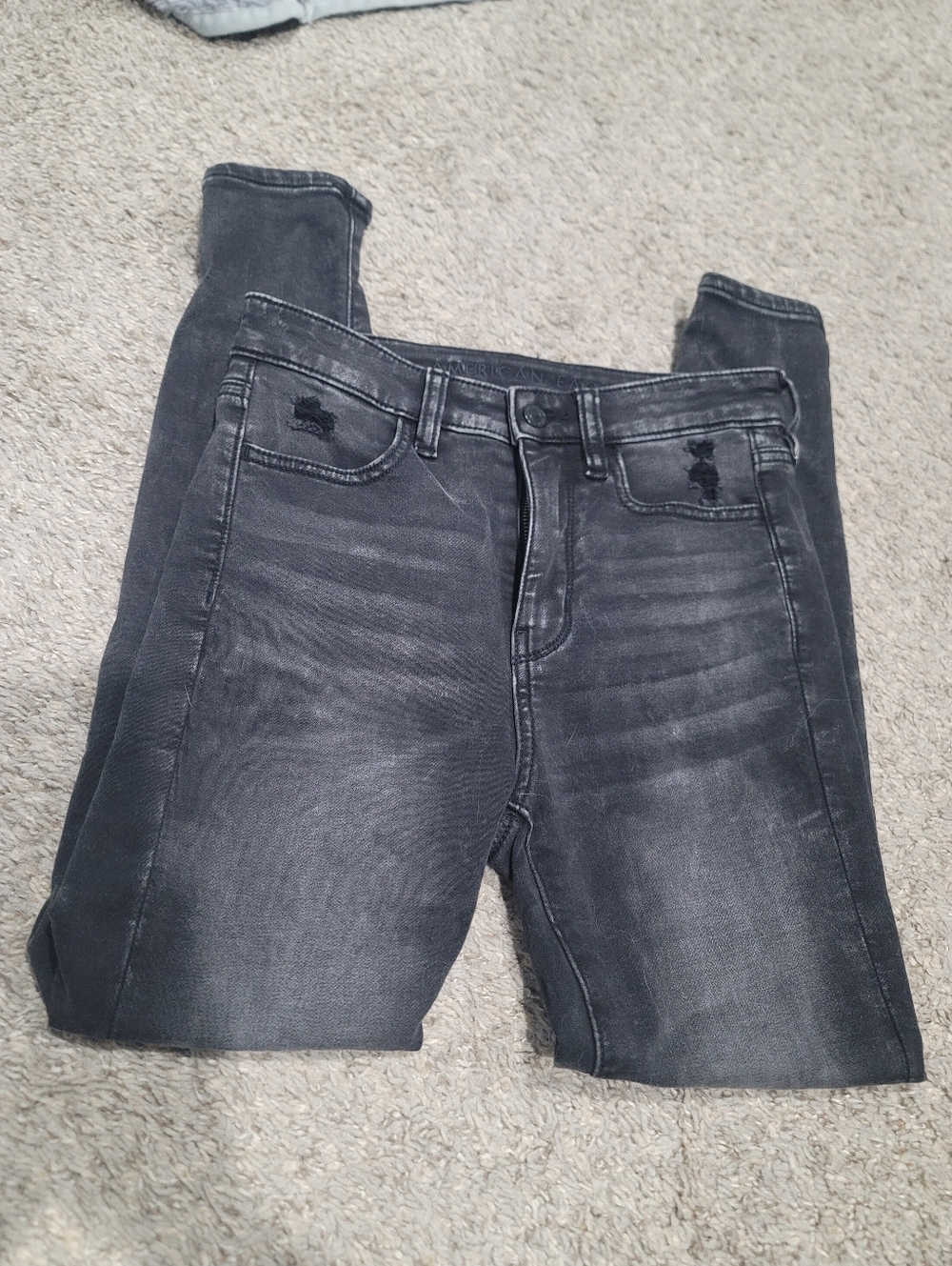 American Eagle Black Wash Mid Rise Skinny Jeans Jeggings Distressed 2